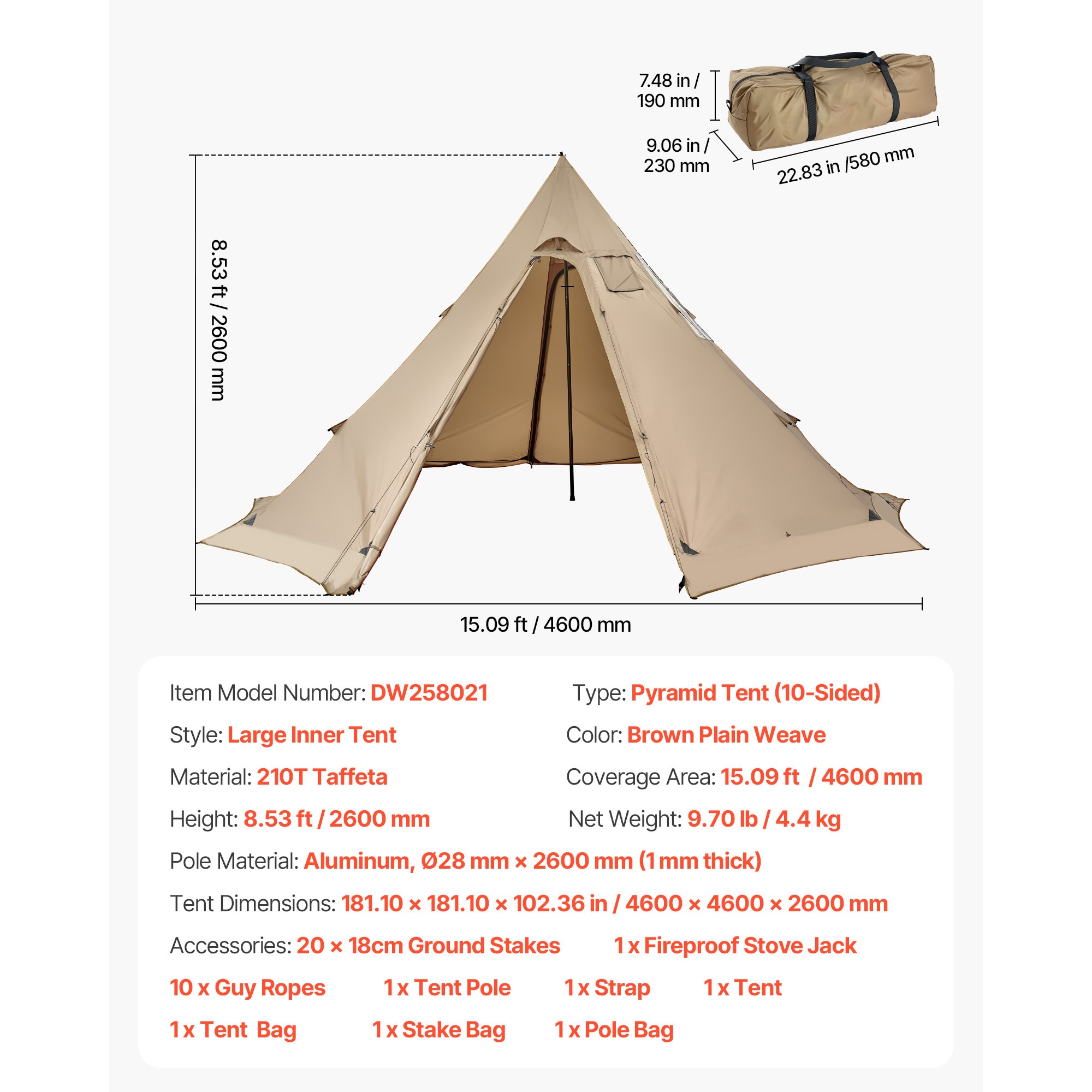 Winter Tipi Camping Tent For 4-6 Persons With Stove Jack Waterproof_voghion.com